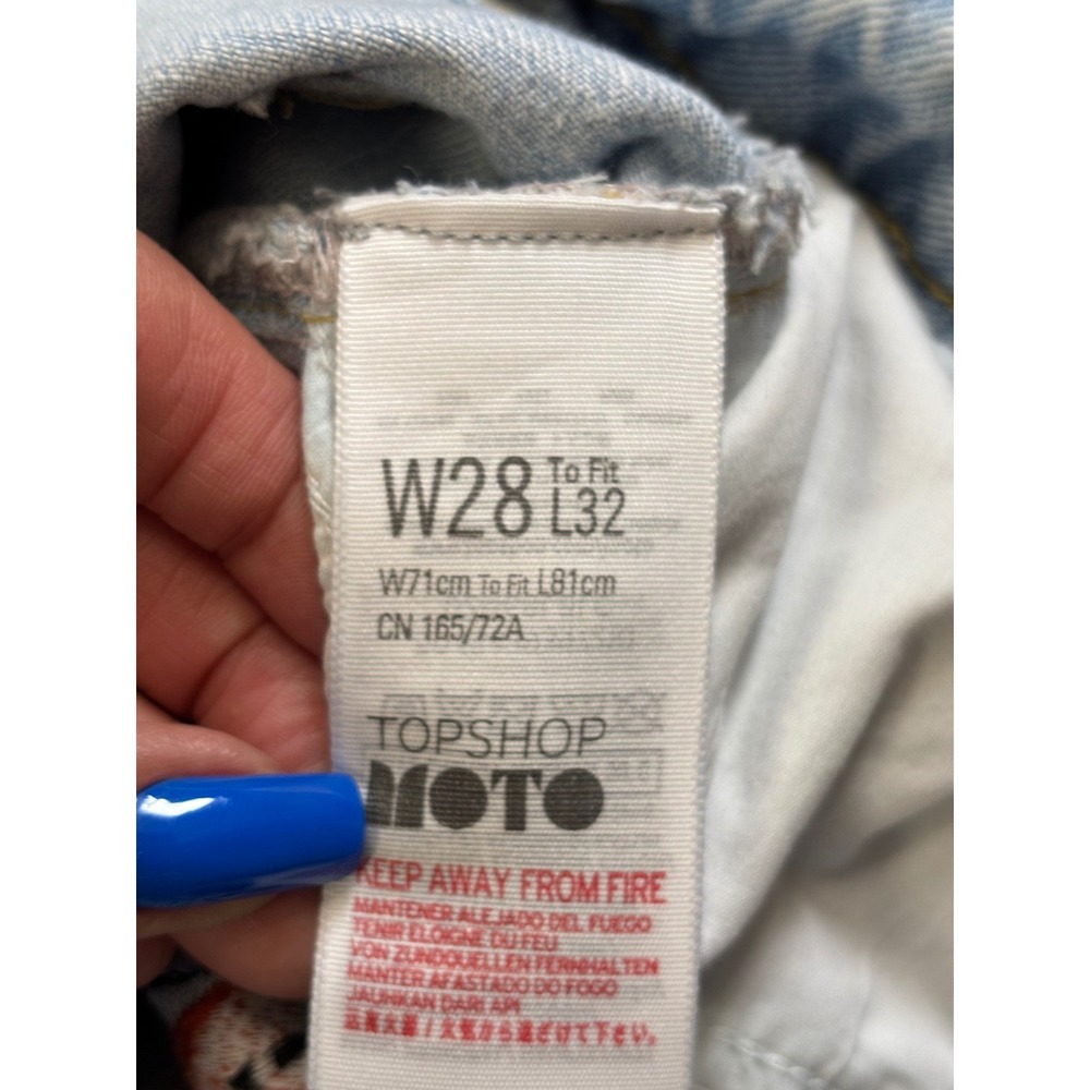 Topshop Moto Mom Jeans Womens W28 L32 Light Wash Floral Embroidered Distressed - Picture 12 of 15